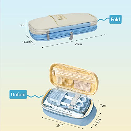 Coolzon Estuche Escolar Expandible, Estuches de Lápices de Gran Capacidad Estuche Organizador Portalapices Neceser Maquillaje para Niñas Niños Adolescentes Estudiantes Adultos, Azul Claro