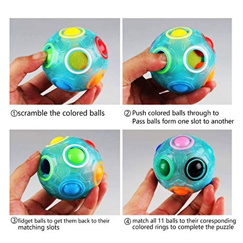 Coolzon Magic Rainbow Ball 3D Puzzle Cube, Bola mágica del Arco Iris Regalo de Juguete Educativo para Niños, Azul