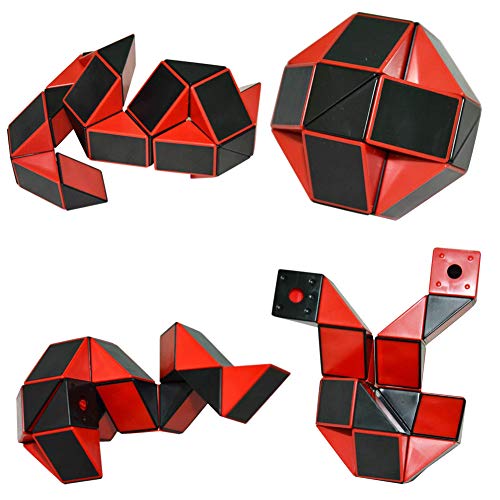 Coolzon® Puzzle de Serpiente Mágica Snake Plegable Rompecabezas Tocer Cubo de 24 Secciones,Negro（Rojo)