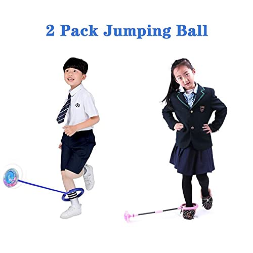 Coriver 2 pelotas deportivas para columpios, pelotas de salto de tobillo plegables con mochilas de almacenamiento, anillo de salto de fitness con brillo intermitente para niños y adultos