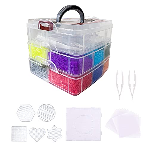 Coriver Kit de Cuentas de fusibles de Agua de 5 mm, 10000 Cuentas de Hierro de 12 Colores con 6 tableros de Clavijas, 2 Pinzas, 6 Papel de Planchar, Cuentas de perler para Hacer Joyas para niños