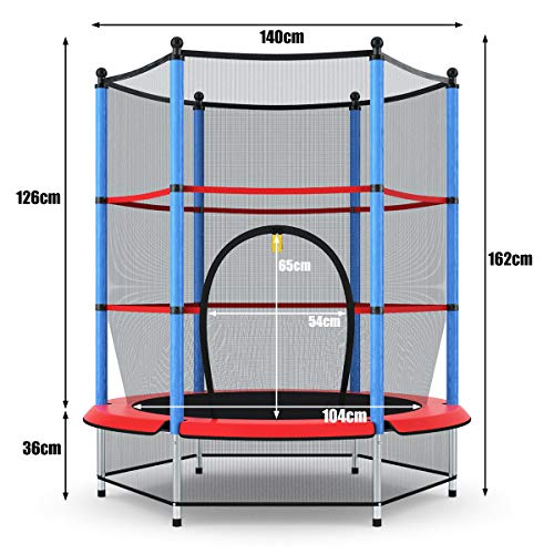 COSTWAY Cama Elástica Infantil Trampolín Jardín 140cm con Red de Seguridad Peso Carga Máximo 50 KG