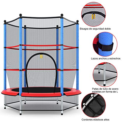 COSTWAY Cama Elástica Infantil Trampolín Jardín 140cm con Red de Seguridad Peso Carga Máximo 50 KG