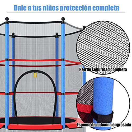 COSTWAY Cama Elástica Infantil Trampolín Jardín 140cm con Red de Seguridad Peso Carga Máximo 50 KG