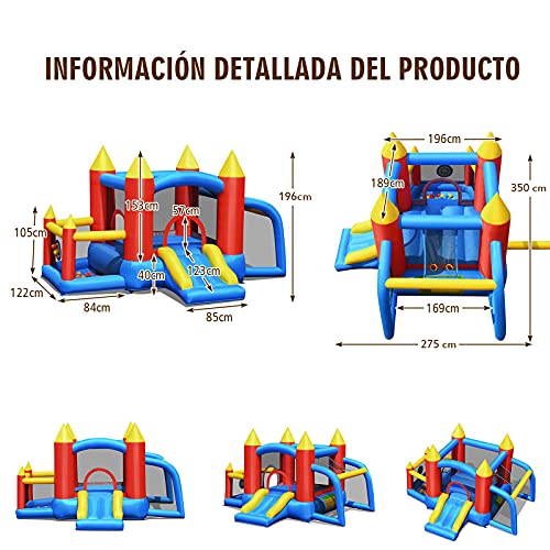 COSTWAY Castillo Hinchable con Tobogán para Niños con Soplador de Centro de Juego con 60 Pelotas Oceánicas,Portería de Fútbol,Bolsa de Transporte para Parque Patio Jardín Exterior