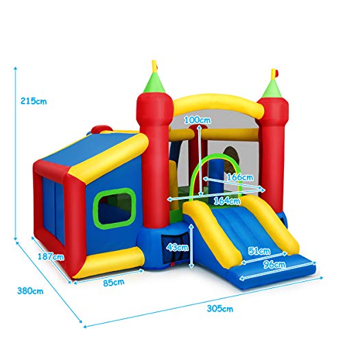 COSTWAY Castillo Hinchable para Niños 380 x 305 x 215 cm Infantil Castillo Inflable con Tobogán Sin Soplador