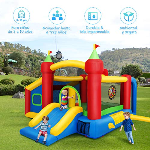 COSTWAY Castillo Hinchable para Niños 380 x 305 x 215 cm Infantil Castillo Inflable con Tobogán Sin Soplador