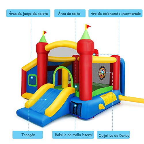 COSTWAY Castillo Hinchable para Niños 380 x 305 x 215 cm Infantil Castillo Inflable con Tobogán Sin Soplador