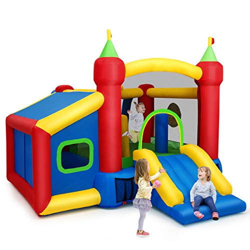 COSTWAY Castillo Hinchable para Niños 380 x 305 x 215 cm Infantil Castillo Inflable con Tobogán Sin Soplador