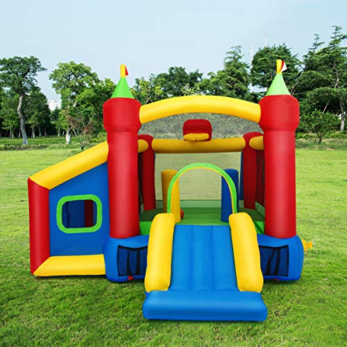 COSTWAY Castillo Hinchable para Niños 380 x 305 x 215 cm Infantil Castillo Inflable con Tobogán Sin Soplador