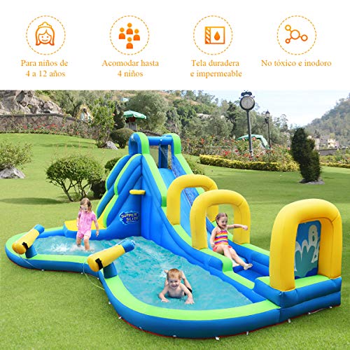 COSTWAY Castillo Hinchable para Niños con Tobogán Acuático 478x 366x242centímetros Infantil Castillo Inflable Sin Soplador