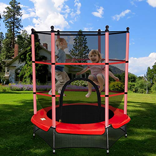 COSTWAY Trampolín de Ø140cm Cama Elástica de Jardín Trampolín para Niños con Red de Protección para Exterior Inteiror Patio