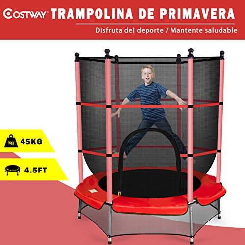 COSTWAY Trampolín de Ø140cm Cama Elástica de Jardín Trampolín para Niños con Red de Protección para Exterior Inteiror Patio