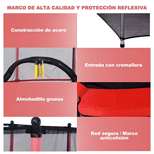 COSTWAY Trampolín de Ø140cm Cama Elástica de Jardín Trampolín para Niños con Red de Protección para Exterior Inteiror Patio