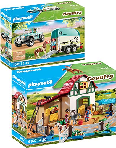 Country Playmobil 6927 70511 - Juego de 2 sillas de ponis y coches con remolque de ponis