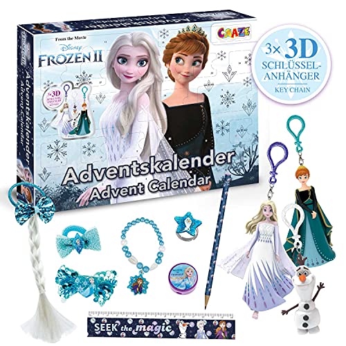 CRAZE Calendario adviento Frozen 2- Calendario de navidad Disney Original 2021 con juguetes y material escolar para niños y niñas. Elsa y Ana