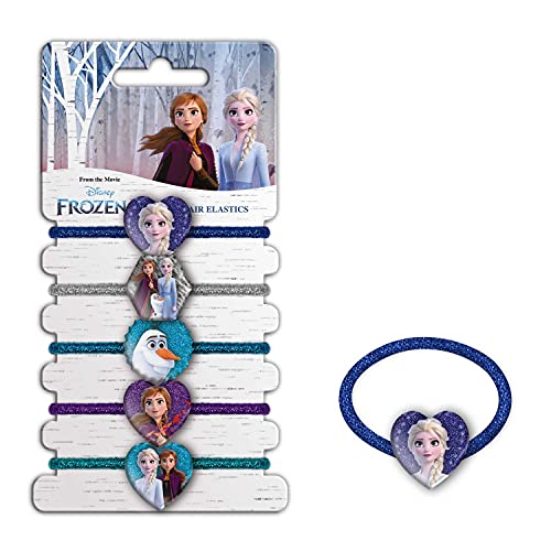 CRAZE Gomas Niña Frozen 2, 5 Tipos Coleteros Princesas Disney para Niñas, Accesorios Pelo Infantiles, Formas Corazones, Elásticas,, Multicolor (22153)