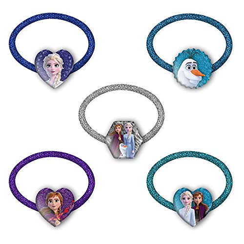 CRAZE Gomas Niña Frozen 2, 5 Tipos Coleteros Princesas Disney para Niñas, Accesorios Pelo Infantiles, Formas Corazones, Elásticas,, Multicolor (22153)