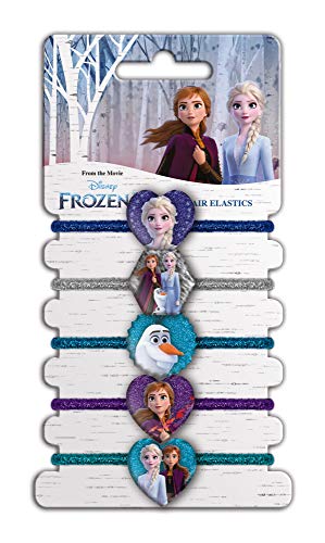 CRAZE Gomas Niña Frozen 2, 5 Tipos Coleteros Princesas Disney para Niñas, Accesorios Pelo Infantiles, Formas Corazones, Elásticas,, Multicolor (22153)