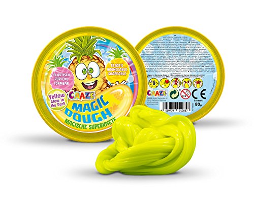 CRAZE- Intelligente Superknete für Kinder Magic Dough Inteligente Que Brilla Arcilla 80g piña Amarilla en estaño Que Brillan en la Oscuridad Noctilucent 12857, Individual, Color Resplandor