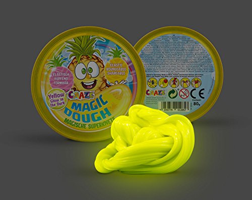 CRAZE- Intelligente Superknete für Kinder Magic Dough Inteligente Que Brilla Arcilla 80g piña Amarilla en estaño Que Brillan en la Oscuridad Noctilucent 12857, Individual, Color Resplandor