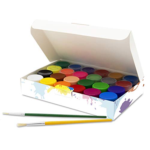 Creative DECO Temperas para Niños Lavable Pintura Dedos Bebes | 24 x 20 ml Botes | No Tóxica | Colores Básicos Fluorescentes Brillantes Metálicos y Neón Principiantes y Artistas