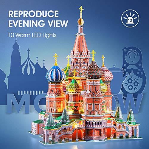 CubicFun Puzzle 3D LED Catedral de San Basilio Rusia Arquitectura Kit de Construcción Modelo, Decoración y Regalo para Adultos y Niños, 224 Piezas