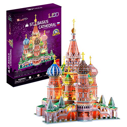 CubicFun Puzzle 3D LED Catedral de San Basilio Rusia Arquitectura Kit de Construcción Modelo, Decoración y Regalo para Adultos y Niños, 224 Piezas