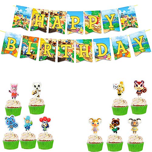 Cumpleaños Globos Decoracion de Fiestas de Animales del bosque con Banderín Feliz Cumpleaños Tarjetas de Tarta Adornos de Casa para Fiestas Fiesta Temática