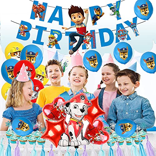 Cumpleaños Paw Dog Patrol Decoracion Globos Paw Dog Patrol Globos de Aluminio Pancarta de Feliz Cumpleaños de Patrulla Canina