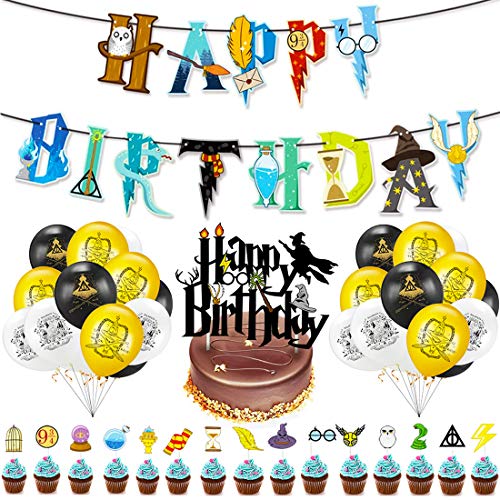 Cupcake Toppers BETOY 37PCS Cupcake Toppers cumpleaños Decoracion de Fiesta Estandarte de cumpleaños globo