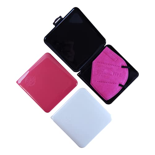 Cussi - 3x MaskCase, estuches cuadrados para guardar mascarillas (FUCSIA, NEGRO, BLANCO)