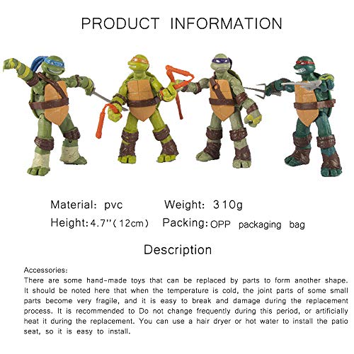 CWBBN Tortugas Ninja Set,Teenage Mutant Ninja Turtles Figura, Acción Modelo de Personaje Colección de Cumpleaños para Niños,12cm