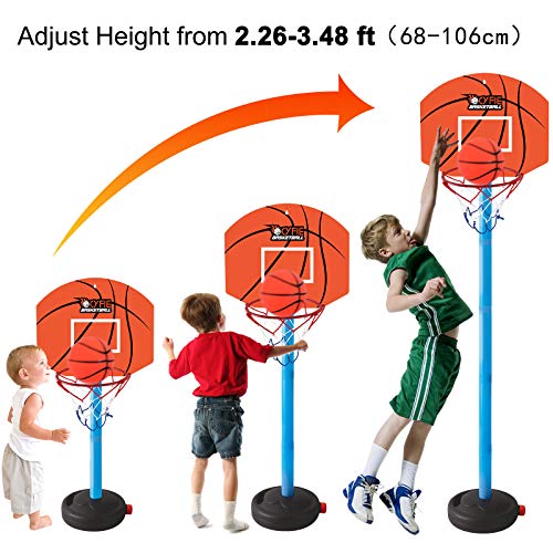 CYFIE Canasta Aro de Baloncesto Ajustable, Aro de Baloncesto Niños Infantil con Inflador y 2 Pelotas Altura 68-106cm, Juguetes niños Canasta Baloncesto Exterior