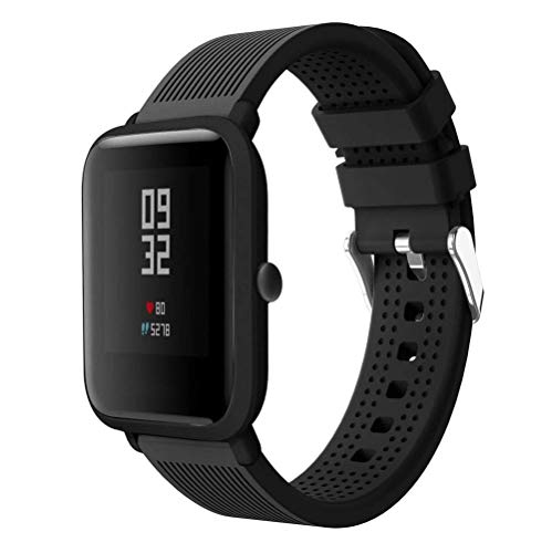 CYLIXIAN Correas de Relojes, Deporte Suave Silicona Reloj Banda Wirstband Accesorios para Huami Amazfit Bip Watch (Negro)