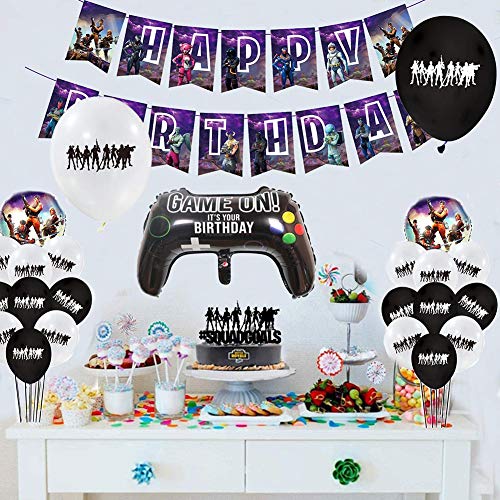 CYSJ 24 Pcs Suministros de Fiesta de cumpleaños,Decoraciones para Cumpleaños de Tema de Videojuegos para Fiesta Infantil Incluye Globos, Pancartas,Adorno de Torta