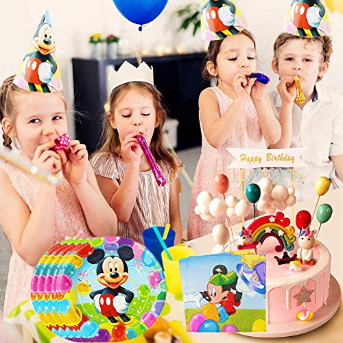 CYSJ 48PCS Set de Fiesta de cumpleaños de Mickey Disney Mickey Mouse Party Decoration Set para 6 Invitados Platos Tazas Servilletas Pack de Fiesta Mickey Mantel Sirve