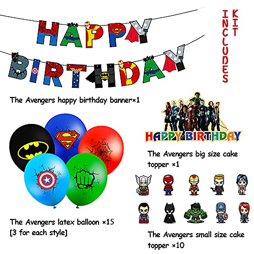 CYSJ Suministros de Fiesta Temáticos de Los Vengadores, 27 Pcs Decoraciones de Fiesta de cumpleaños de superhéroe, Equipo Americano Spider-Man del Pancarta,Decoracion Cumpleaños Superheroes