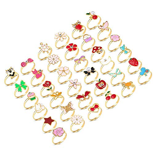 Czemo 36pcs Anillos para Niñas Pequeñas, Anillos Niña Juguete, Anillos Ajustables de Las Muchachascon Caja para Niños Cumpleaños Fiesta Regalo