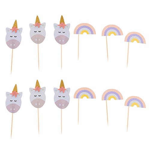 D dolity 12 x Unicornio repostería tartas Tapa Cake Picks Tarta Conector Muffin Topper para niños Cumpleaños