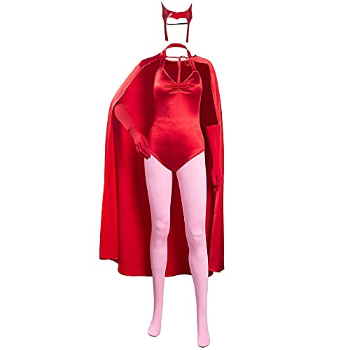 Danny Queen Disfraz de Wanda Maximoff Capa de Bruja roja con Tocado Mujer Maximoff Witch Cosplay Tops Pantalones Trajes Conjunto Completo Mono de Halloween para Hombres Mujeres