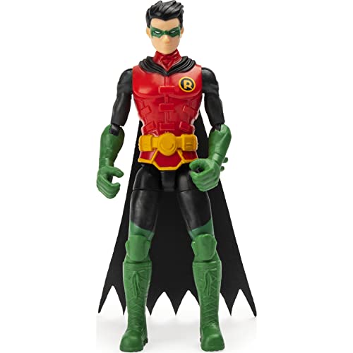 dc comics, 4-Inch Action with 3 Mystery Accessories, Mission 2 Figura de acción de Robin de Batman de 10 cm con Tarjeta de misión y 3 Equipos Secretos, Color Gris (Spin Master 6056746)