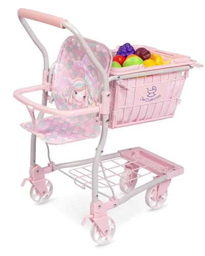 DE CUEVAS TOYS- Carro DE Compra Ocean Fantasy con PORTABEBE Y 12 Frutas 50X30X62 CM, Multicolor (1)