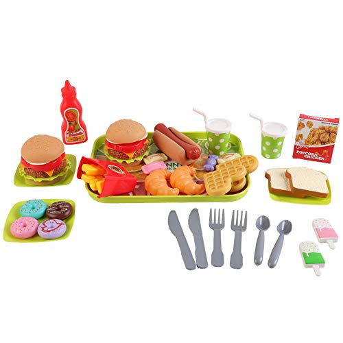 deAO Juego de Comida Rápida Hamburguesería y Tienda de Dulces Conjunto Infantil de Imitación Incluye 25 Piezas y Caja de Almacenaje, Accesorios para Cocina de Juguete Actividad Educativa