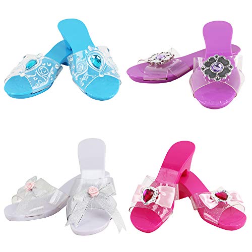 deAO Juego de Zapatos y Accesorios de Princesa Conjunto Infantil de Imitación 3 Pares de Zapatos con Tacón, Corona, Tiara, Diadema con Velo y Joyas a Conjunto Fabricado en Plástico