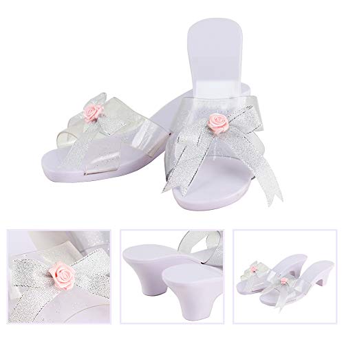 deAO Juego de Zapatos y Accesorios de Princesa Conjunto Infantil de Imitación 3 Pares de Zapatos con Tacón, Corona, Tiara, Diadema con Velo y Joyas a Conjunto Fabricado en Plástico