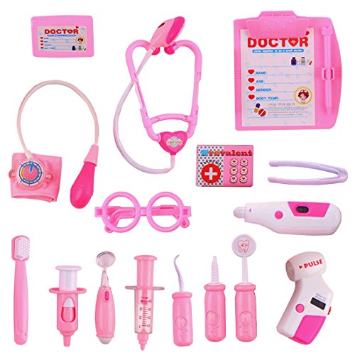 deAO Maletín de Doctor y Dentista Conjunto 2en1 Doctor y Enfermería Clínica Dental Juego para Niños y Niñas Incluye 17 Accesorios Luces y Sonidos