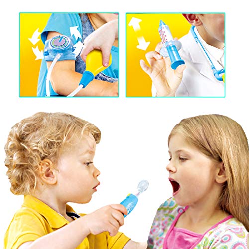 deAO Maletín de Doctor y Dentista Conjunto 2en1 Doctor y Enfermería Clínica Dental Juego para Niños y Niñas Incluye 17 Accesorios Luces y Sonidos (Rosa)