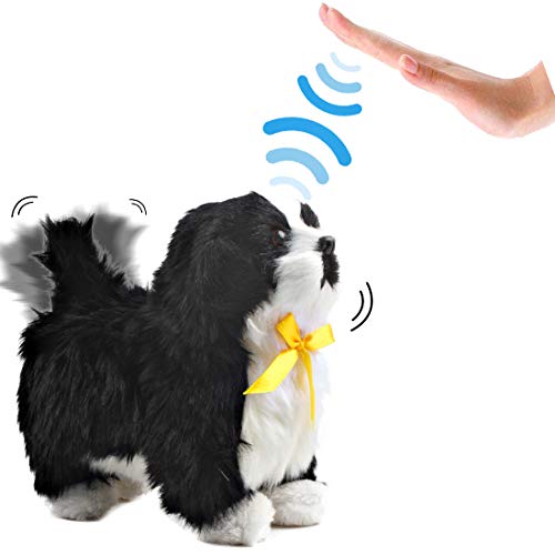 deAO Mascota Interactiva Perrito Robot Inteligente Juguete Electrónico con Ladridos, Movimientos y Sensor al Tacto (Blanco y Negro)