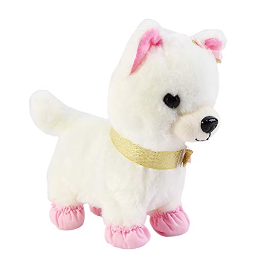 deAO Mascota Interactiva Perrito Robot Inteligente Juguete Electrónico Incluye Correa con Botones de Control, Sensor de Tacto y Sonidos (Blanco y Rosa)